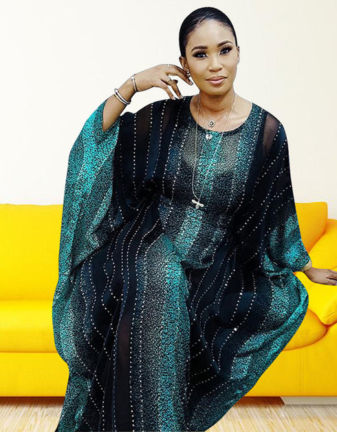 Elegant Party Dress in Abaya Style with Dubai Stripe Print